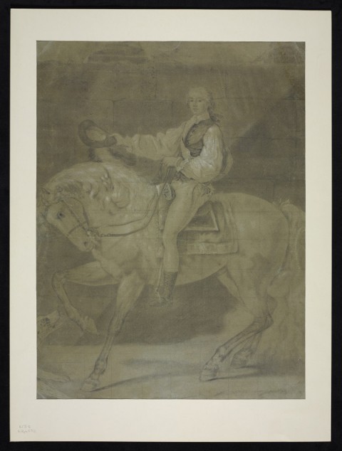 Il. 2. Jacques-Louis David, Portret konny S. K. Potockiego – projekt pierwszej wersji, Neapol 1780, rysunek ołówkiem i kredką na papierze, 588 x 440 mm, Biblioteka Wilanowska nr inw. Rys. 532, Biblioteka Narodowa 
