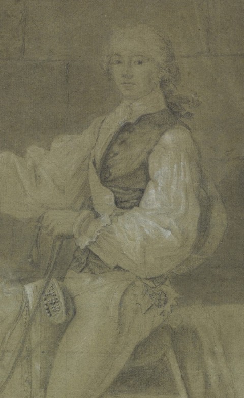 Il.4 Jacques-Louis David, Portret konny S. K. Potockiego – projekt pierwszej wersji (fragment przedstawiający Order Św. Stanisława), Neapol 1780, rysunek ołówkiem i kredką na papierze, 588 x 440 mm, Biblioteka Wilanowska, nr inw. Rys. 532, 