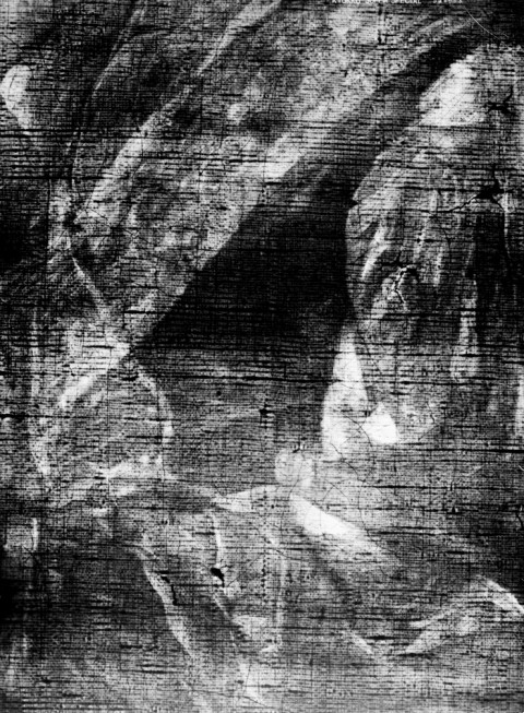 Il. 5. Rentgenogram fragmentu obrazu, na którym widoczne są szarfy dwóch różnych orderów, fot. R. Stasiuk