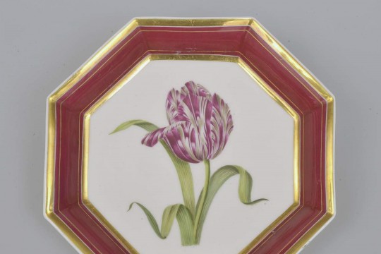 Porcelanowa tacka z tulipanem wzorowanym na grafice z albumu „Flora danica”