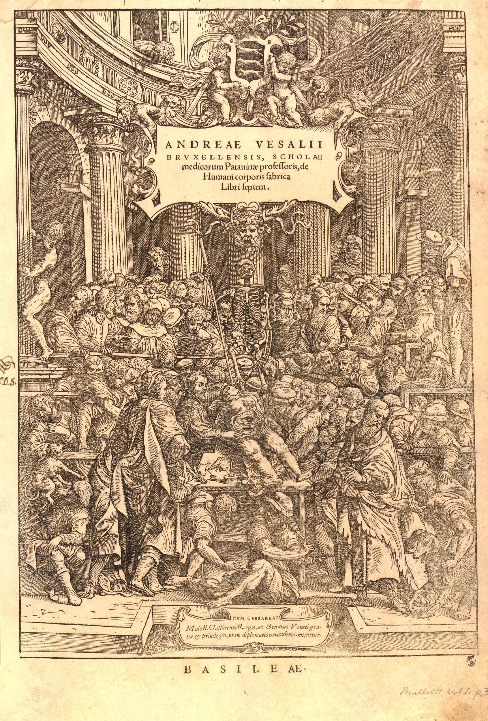 Frontyspis z dzieła Andreasa Vesaliusa „De corporis humani fabrica libri septem”