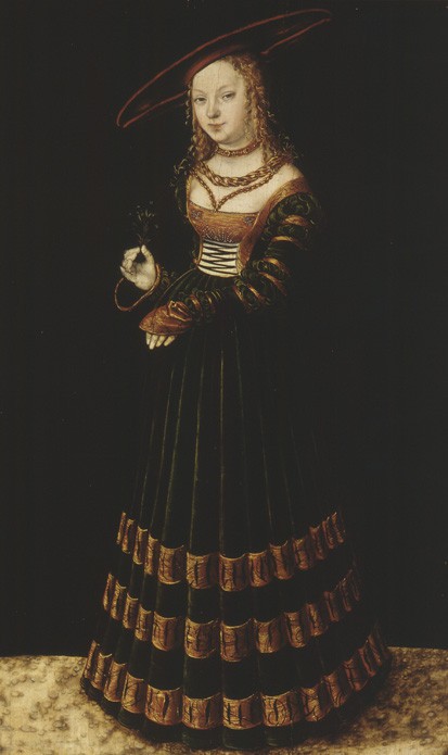 Portret dziewczyny z niezapominajkami, Lucas Cranach St., Niemcy, 1526