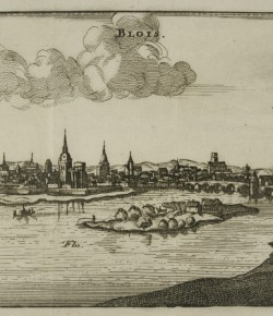 Widok zamku w Blois, anonimowa akwaforta holenderska, 1699r., ze zbiorów Biblioteki Narodowej