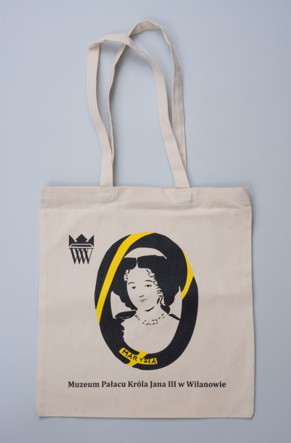 Torba płócienna z podobizną królowej Marysieńki.